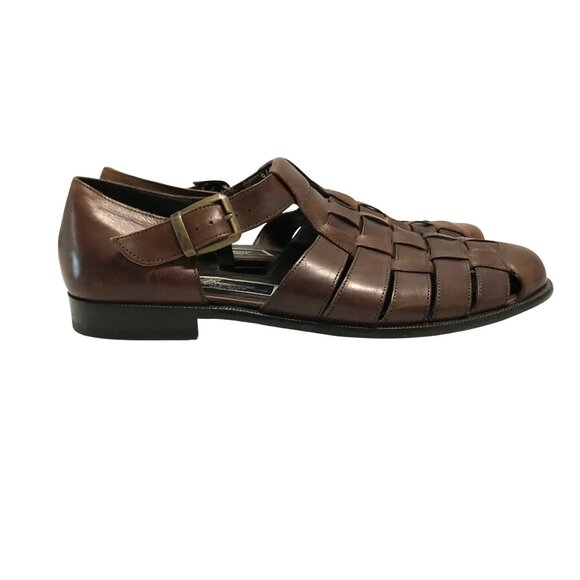 Bragano By Cole Haan Mens Brown Leather Fisherman Sandals Size 9M Made In Italy - Picture 1 of 11